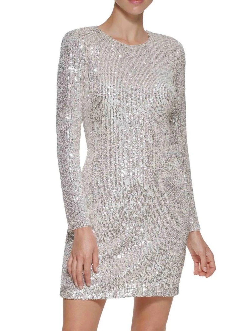 Eliza J Women’s Shimmer Silver Sequin Long-Sleeve Cocktail Evening Dress Size 16